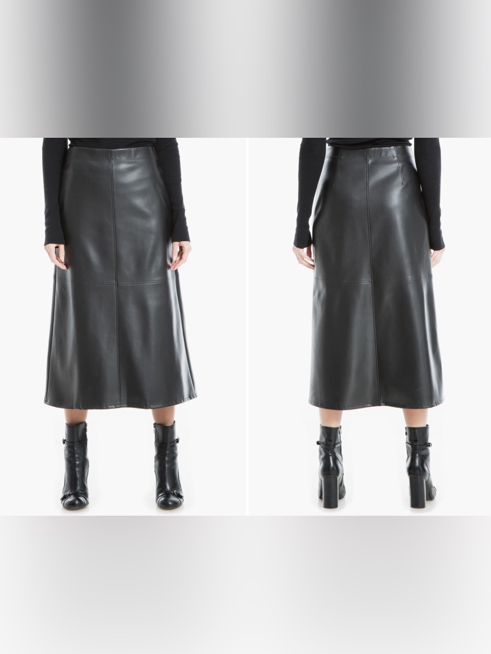 Max Studio Black Faux Leather Midi Skirt